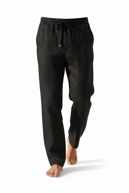 Pantalon En Lin Noir Ample Décontracté Homme Cordon - vue 3
