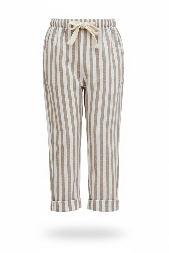 Pantalon En Lin Rayures - Beige - vue 3