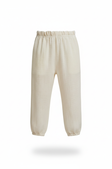 Pantalon En Lin Crème Ample Décontracté Enfant - Beige - vue 3