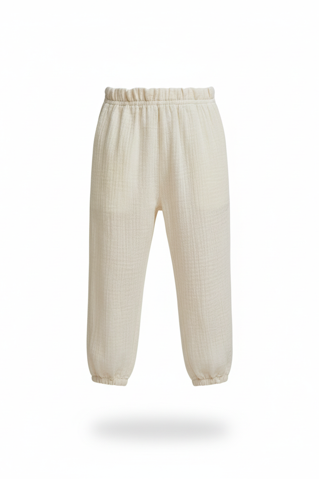 Pantalon En Lin Crème Ample Décontracté Enfant - Beige - vue 3