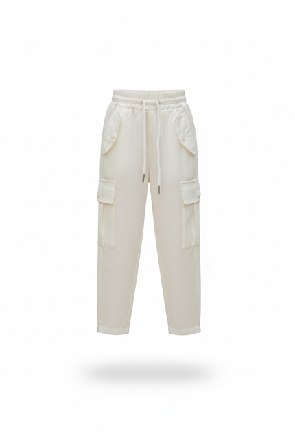Pantalon En Lin Cargo Écru Fille Décontracté Léger - Beige - vue 3