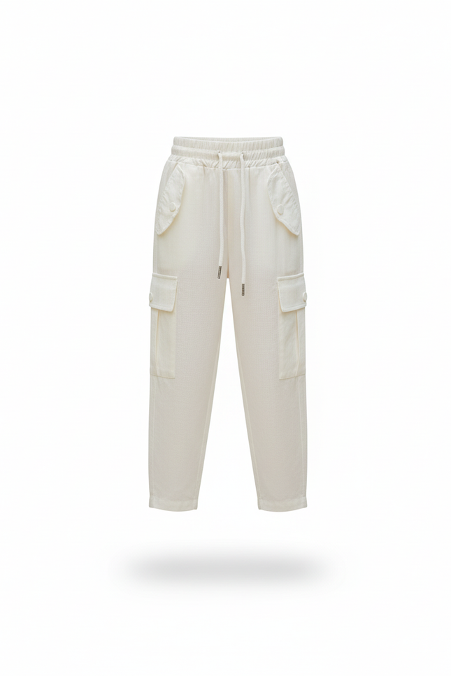 Pantalon En Lin Cargo Écru Fille Décontracté Léger - Beige - vue 3