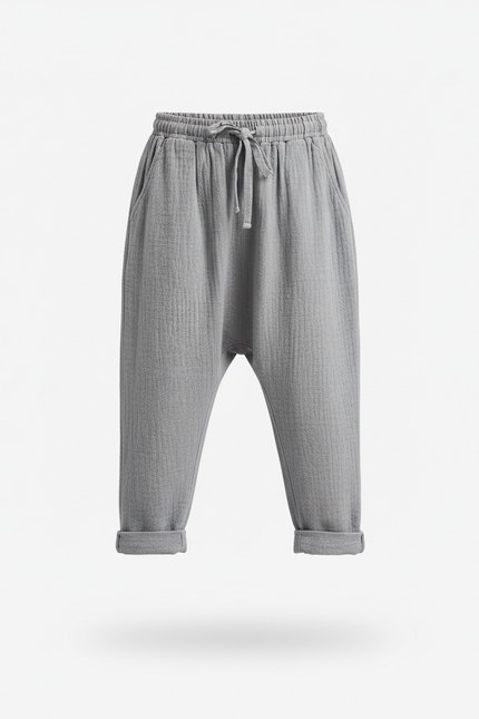 Pantalon En Lin Enfant Gris Harem Coton - vue 3