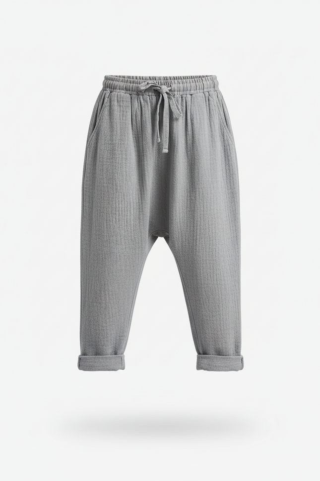 Pantalon En Lin Enfant Gris Harem Coton - vue 3