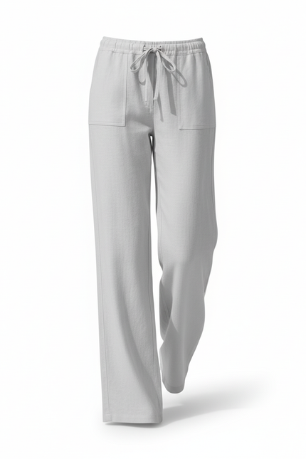 Pantalon En Lin Gris Clair Ample Décontracté Fluide - vue 3