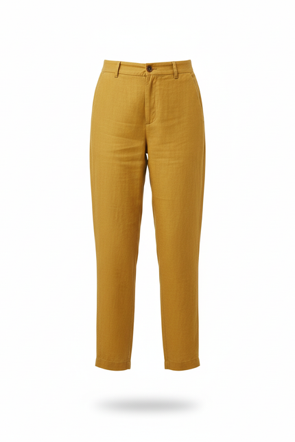 Pantalon En Lin Jaune Moutarde Décontracté Coupe Droite - vue 3
