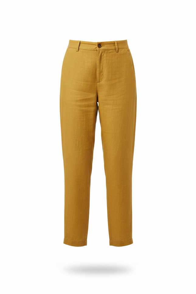 Pantalon En Lin Jaune Moutarde Décontracté Coupe Droite - vue 3