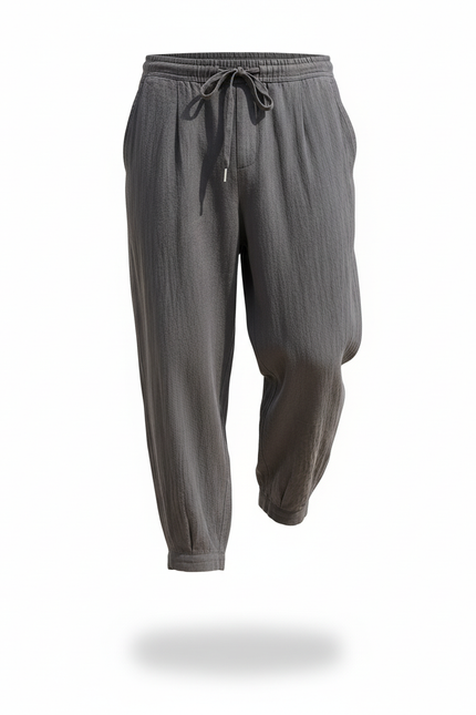 Pantalon En Lin Homme Ample Décontracté Gris Chiné - vue 3