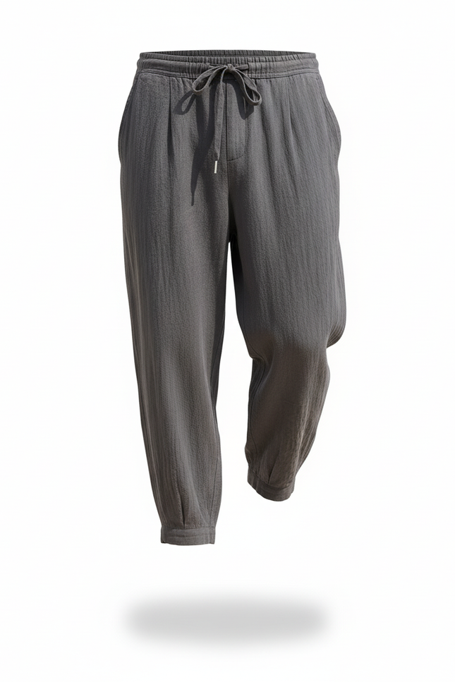 Pantalon En Lin Homme Ample Décontracté Gris Chiné - vue 3