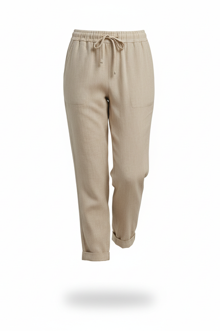 Pantalon En Lin Beige Ample Décontracté Confortable - vue 3