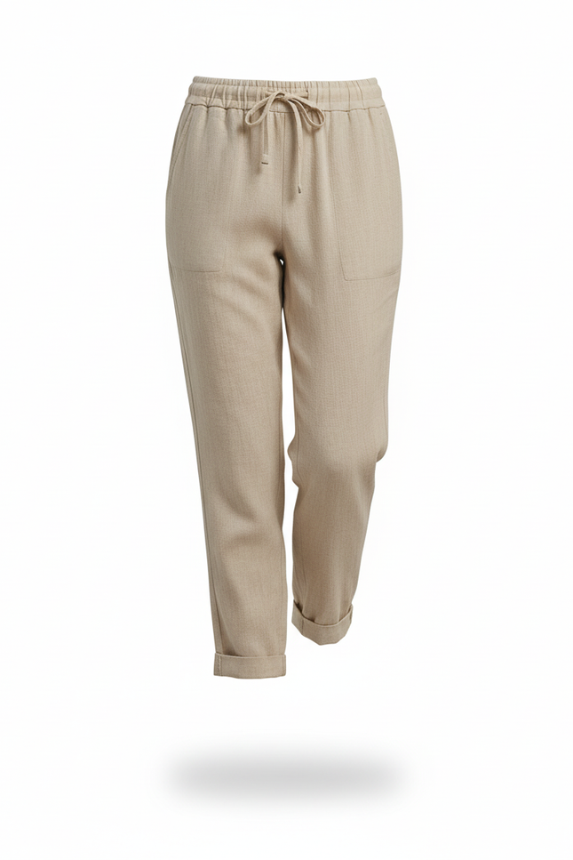 Pantalon En Lin Beige Ample Décontracté Confortable - vue 3