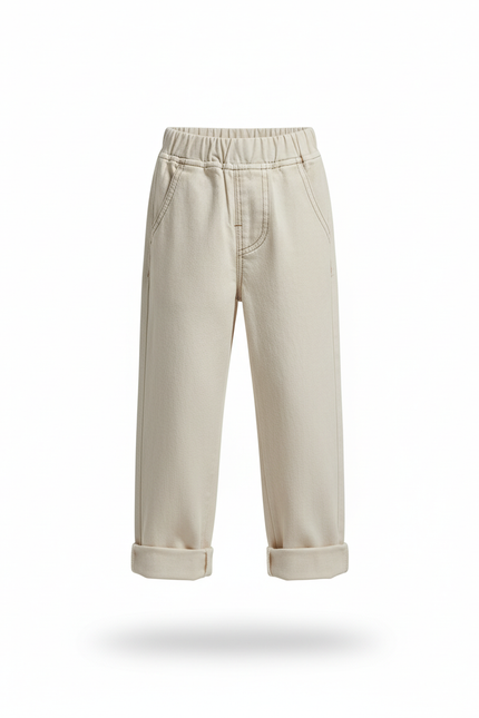 Pantalon En Lin Écru Droit Décontracté Enfant - Beige - vue 3
