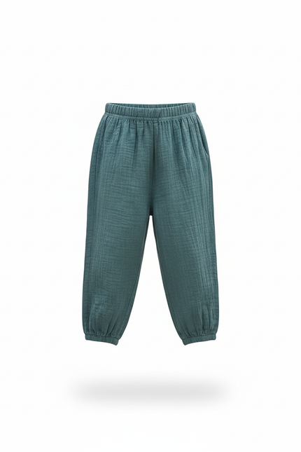 Pantalon En Lin Vert Canard Ample Fluide Fille - vue 3