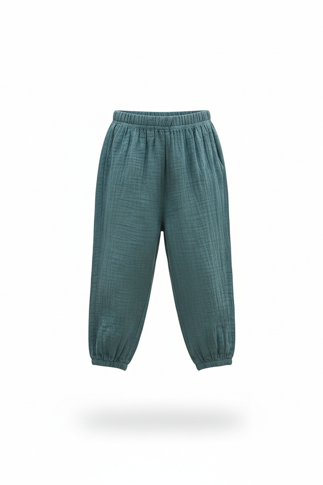 Pantalon En Lin Vert Canard Ample Fluide Fille - vue 3
