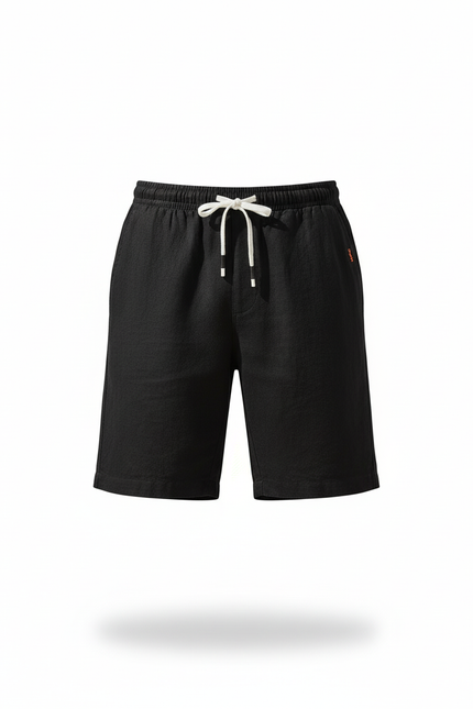 Pantalon En Lin Homme Noir Court Cordon Décontracté - vue 3