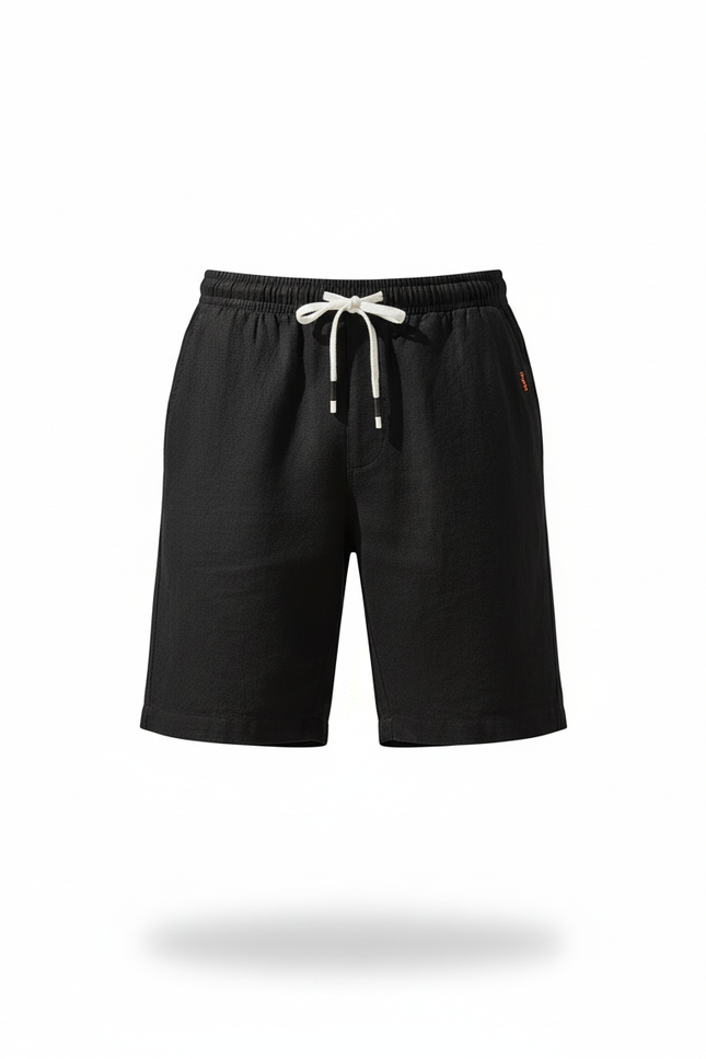 Pantalon En Lin Homme Noir Court Cordon Décontracté - vue 3