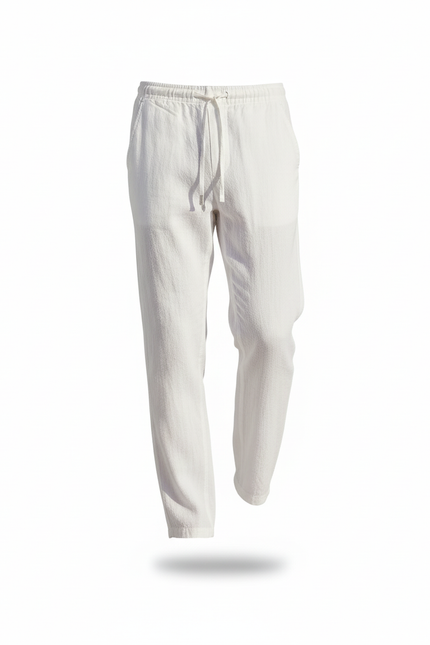 Pantalon En Lin Blanc Décontracté Homme Cordon Léger - vue 3