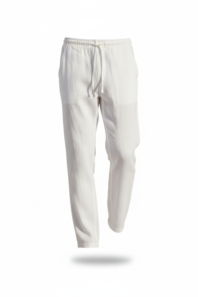Pantalon En Lin Blanc Décontracté Homme Cordon Léger - vue 3