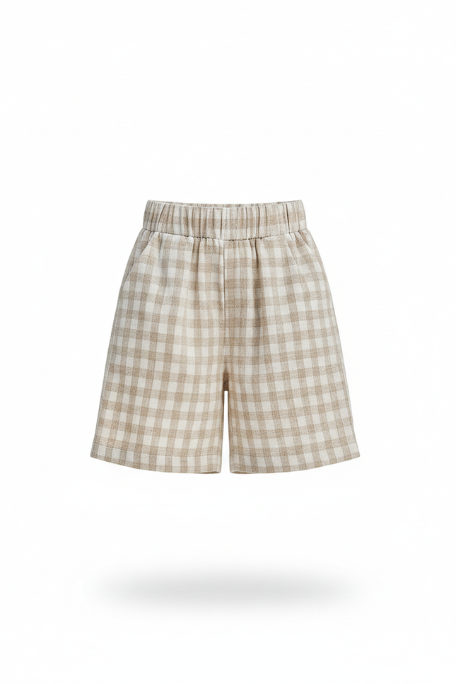Pantalon En Lin Carreaux Beige Ample Confortable Enfant - vue 3