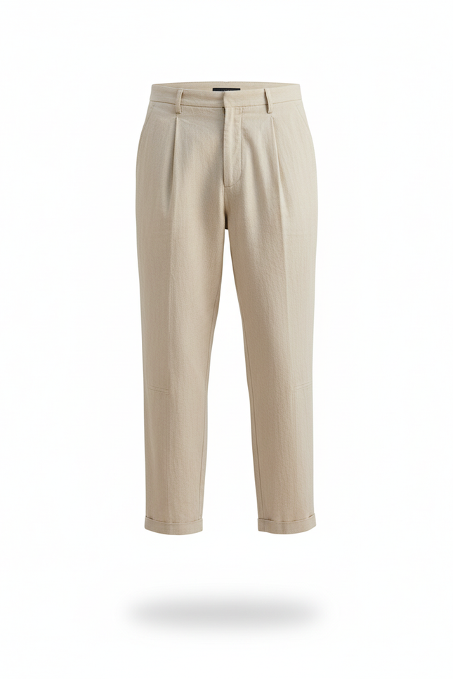 Pantalon En Lin Beige Ample Plissé Décontracté Homme - vue 3