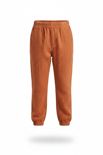 Pantalon En Lin Enfant Orange Plissé Ample Décontracté - vue 3