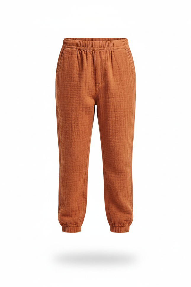 Pantalon En Lin Enfant Orange Plissé Ample Décontracté - vue 3