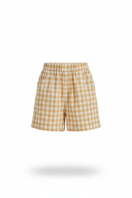 Pantalon En Lin Carreaux Jaunes Ample Confortable Enfant - vue 3
