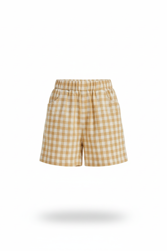 Pantalon En Lin Carreaux Jaunes Ample Confortable Enfant - vue 3