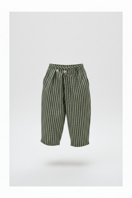 Pantalon Lin A Rayure - Vert - vue 3