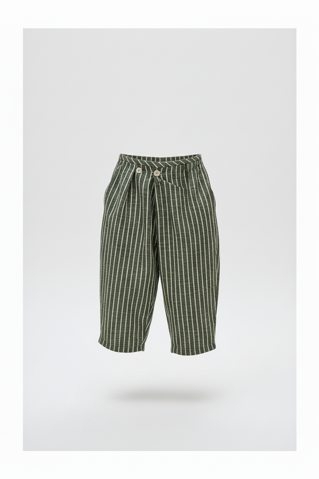 Pantalon Lin A Rayure - Vert - vue 3
