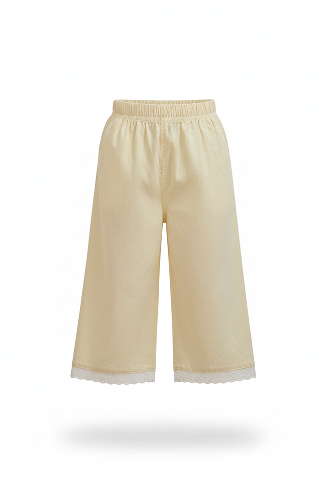 Pantalon En Lin Jaune Clair Ample Dentelle Enfant - vue 3
