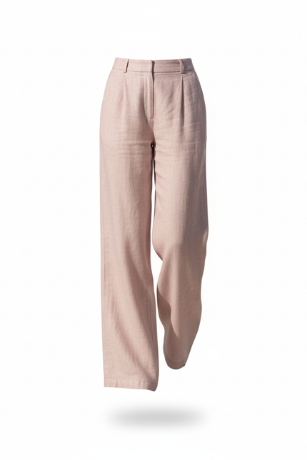 Pantalon En Lin Rose Ample Taille Haute Fluide Élégant - vue 3