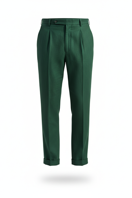 Pantalon En Lin Vert Foncé Plissé Élégant Homme Décontracté - Laine - vue 3