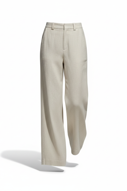 Pantalon En Lin Écru Large Taille Haute Fluide - Beige - vue 3