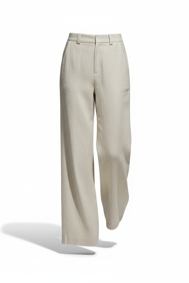 Pantalon En Lin Écru Large Taille Haute Fluide - Beige - vue 3