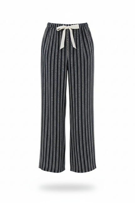 Pantalon En Lin Rayé Noir Ample Fluide Estival - vue 3