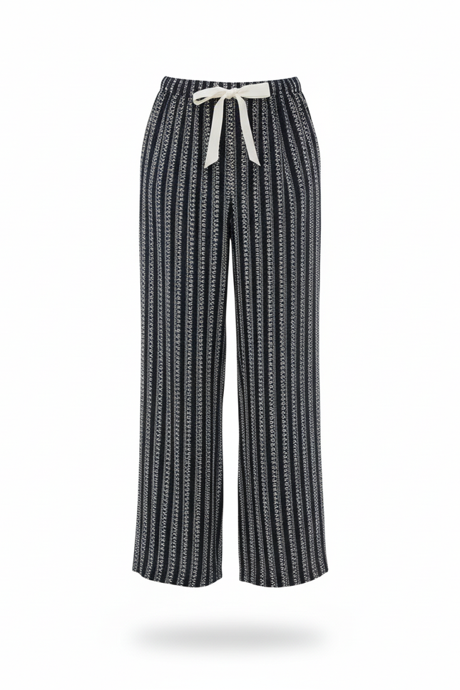 Pantalon En Lin Rayé Noir Ample Fluide Estival - vue 3
