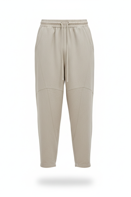 Pantalon En Lin Beige Homme Ample Décontracté Cordon - vue 3