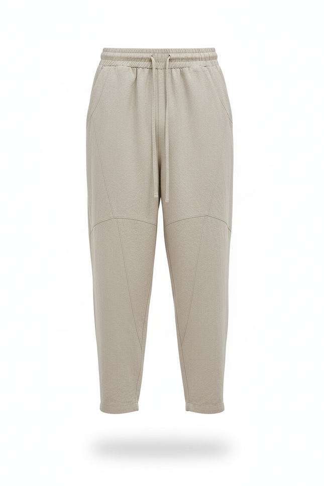 Pantalon En Lin Beige Homme Ample Décontracté Cordon - vue 3