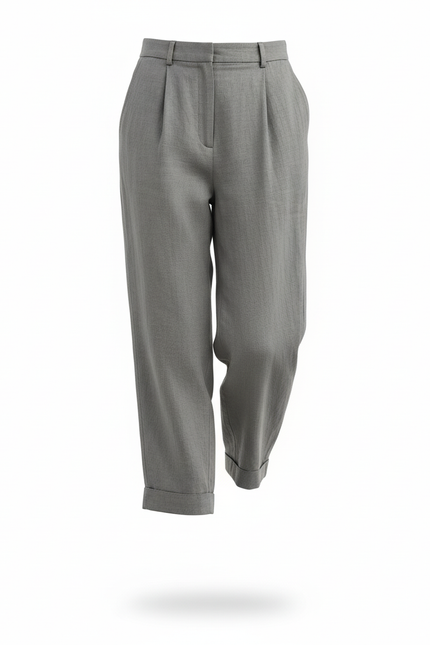 Pantalon En Lin Gris Fluide Décontracté Femme Élégant - vue 3