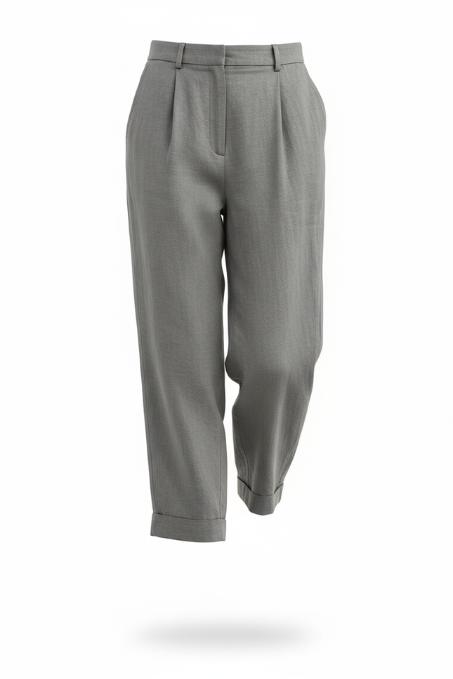 Pantalon En Lin Gris Fluide Décontracté Femme Élégant - vue 3