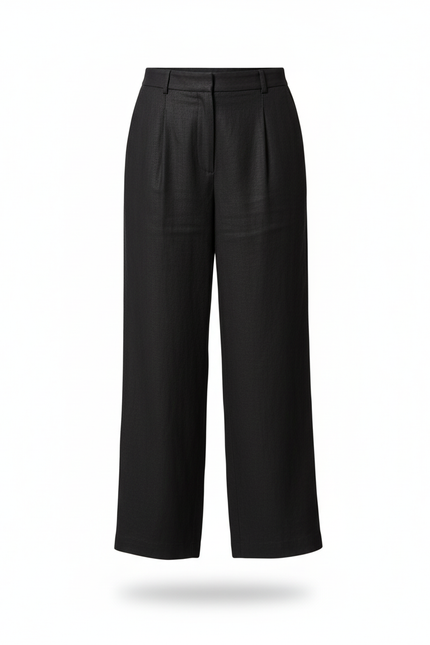 Pantalon En Lin Noir Ample Plissé Fluide Élégant - vue 3