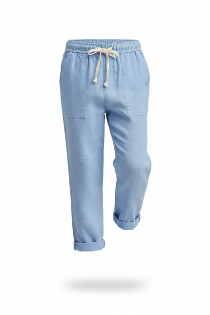 Pantalon En Lin Bleu Ciel Ample Décontracté Enfant Cordon De Serrage - vue 3