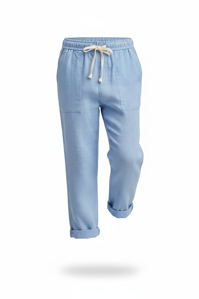 Pantalon En Lin Bleu Ciel Ample Décontracté Enfant Cordon De Serrage - vue 3