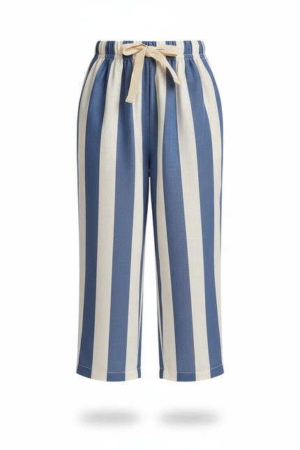Pantalon En Lin Rayé Bleu Ample Décontracté Enfant - vue 3