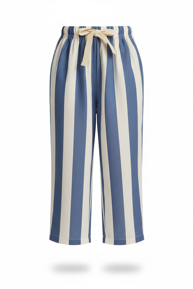 Pantalon En Lin Rayé Bleu Ample Décontracté Enfant - vue 3