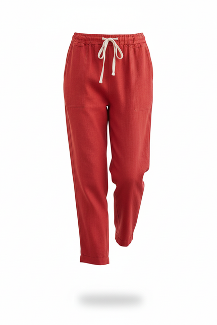 Pantalon Rouge En Lin - vue 3
