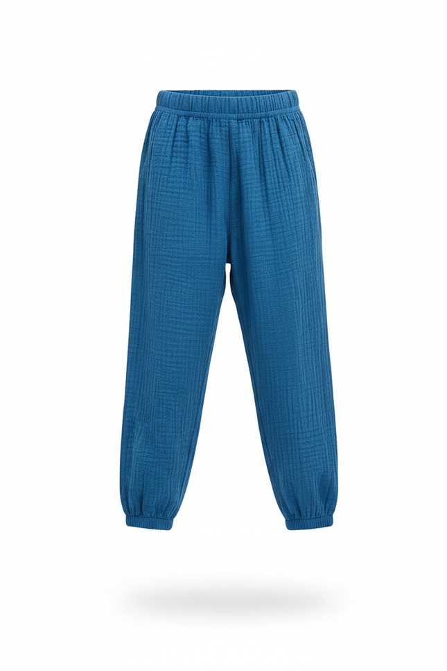 Pantalon En Lin Bleu Ample Gaze Respirant Enfant - vue 3