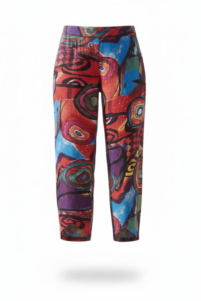 Pantalon En Lin Imprimé Coloré Ample Décontracté Femme - vue 3