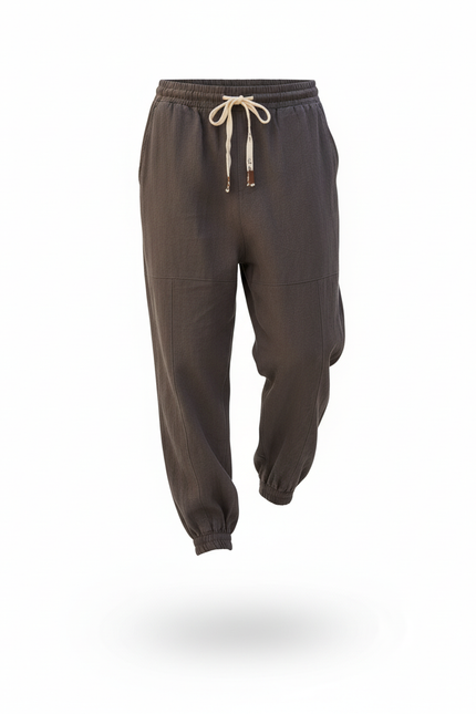 Pantalon En Lin Homme Ample Décontracté Sarouel Cordon - Gris - vue 3